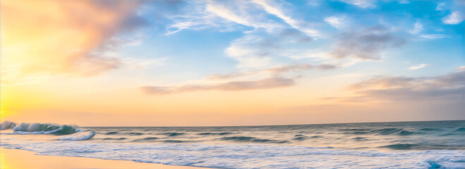Obraz na płótnie Canvas Beach landscape with waves on sunset from Generative AI