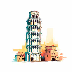 Illustration of beautiful view of Pisa, Italy - obrazy, fototapety, plakaty
