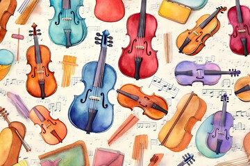 Music Instruments. Watercolor Illustration - obrazy, fototapety, plakaty