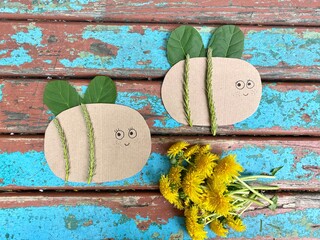 Master class how to make a bee from natural materials and cardboard recycling.