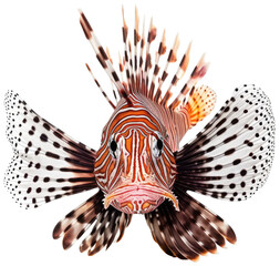 Front view of a lionfish isolated on white background as transparent PNG, generative AI animal