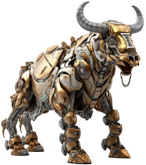 Fototapeta premium robot steampunk buffalo as mechanical cyber animal isolated on a transparent background, generative AI technology