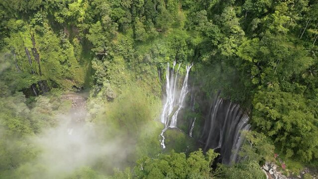 Aerial view of Tumpak Sewu waterfall. Java Island, Indonesia