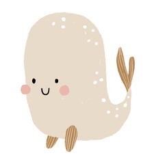 hand-drawn colored childish  simple flat art with whales in scandinavian style. Cute baby animals. Stickers for kids with whales. Sea. Ocean