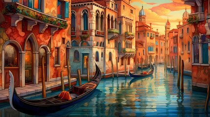 Obraz na płótnie Canvas Illustration of the beautiful city of Venice. City of gondoliers, bridges, carnivals and love. Italy