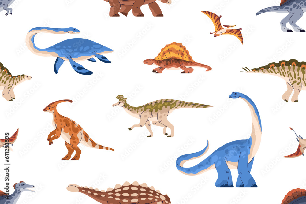 Poster dinosaur pattern. seamless background design, repeating dino print, texture. extinct animals of jura