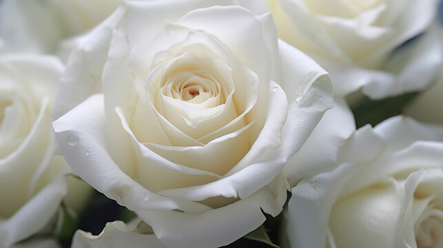 White roses bouquet on white background with soft focus. Generative Ai