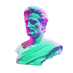Greek statue in neoclassical style, statue in bright futuristic style, isolated on transparent background. Generative AI