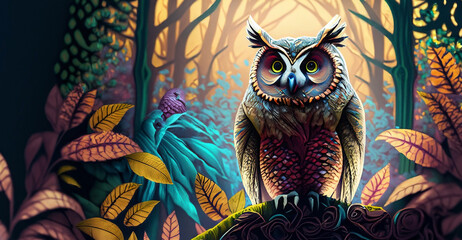 Beautiful colorful owl with colorful natural background