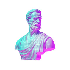 Greek statue in neoclassical style, statue in bright futuristic style, isolated on transparent background. Generative AI