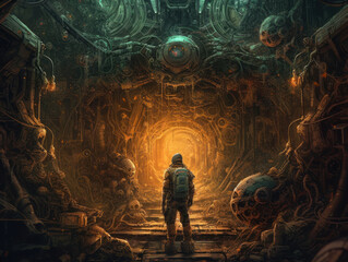 Monster in Futuristic Science Fiction World Fantasy Deep space alien planet concept Created with Generative AI technology