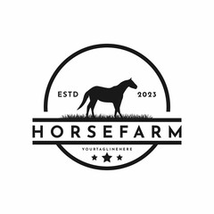 Vintage retro horse farm logo design idea