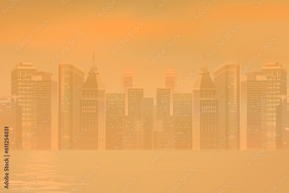 Poster new york smoke weather concept background with dust and minimum visible skyscraper building. dust we
