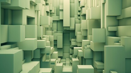 Abstract background with green cubes, geometric low-poly installation. Generative AI.