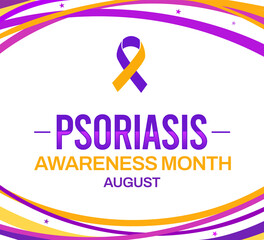 Psoriasis awareness month background with pink and orange ribbon along with typography.
