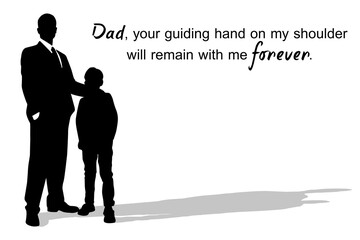 Father's Day. Dad hugs his son on a white background.