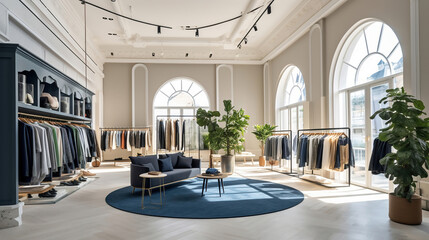 luxury and fashionable brand new interior of cloth store. Generative Ai