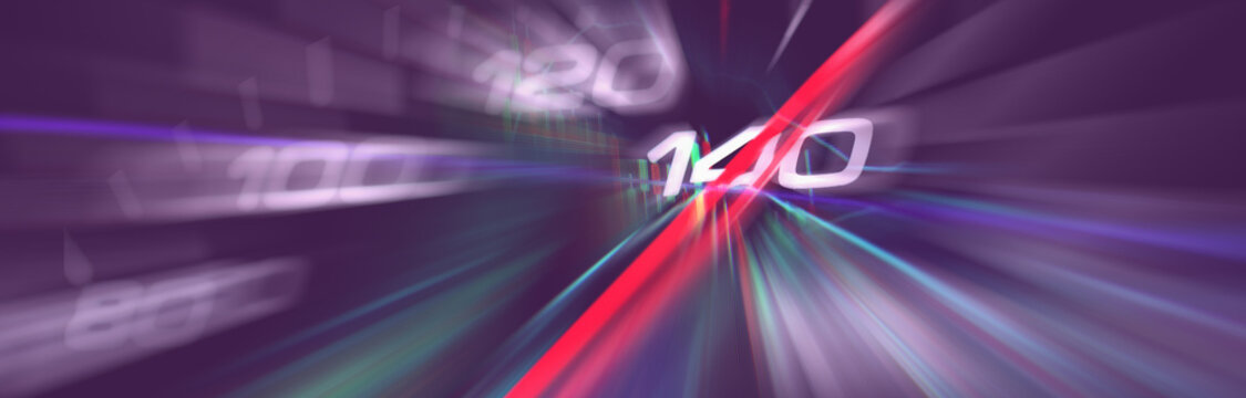 Speedometer with Futuristic Speed.Working set for analyzing financial statistics and analyzing a market data. Double exposure.Dark background.Banner.