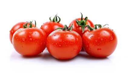 Tomatoes isolated on white. Tomato with drops. Full depth of field. Generative Ai