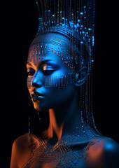 Cyber mystical  futuristic black woman portrait, generative ai
