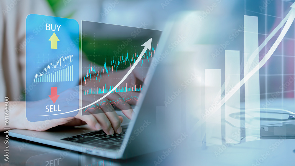 Poster investment of growth on currency rate. business finance data analytics graph. advisor using kpi dash