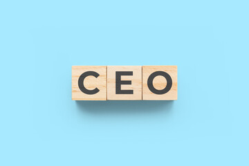 CEO (Chief Executive Officer) wooden cubes on blue background