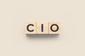 CIO (Chief Information Officer) wooden cubes on beige background