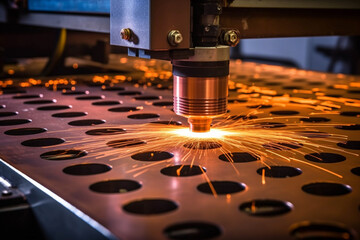 Industrial cnc plasma machine cutting of metal plate and profile created with generative ai tools