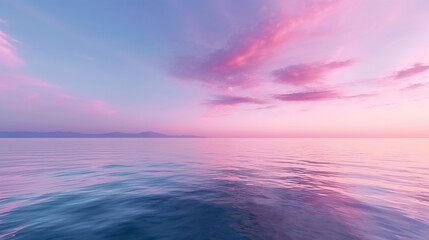 Plakat soft summer sunset over the bay, beautiful horizon pink clouds and water. Generative Ai