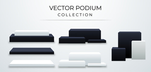 Set of realistic vector product podium. Pedestal collection for advertising. 