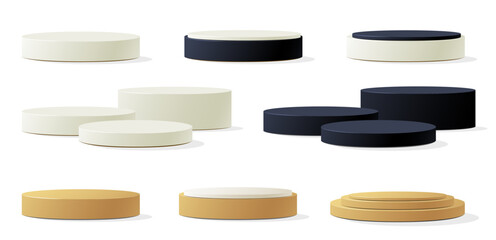 Set of realistic vector product podium. Pedestal collection for advertising. 
