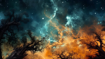 Naklejka na ściany i meble Digital nebula starry sky stars abstract graphic poster web page PPT background