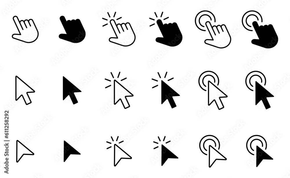 Poster computer mouse click cursor black arrow icons set and loading icons. cursor icon. vector illustratio