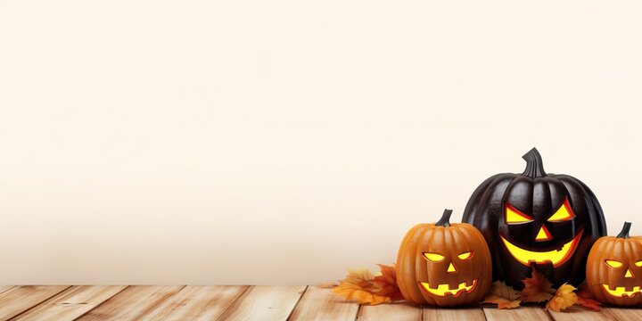Happy halloween with angry pumpkin jack o lantern made with Generative AI