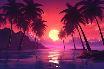 Synthwave Dreams: 80s Retro Palms trees Vibes, Generative AI