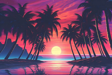 Synthwave Dreams: 80s Retro Palms trees Vibes, Generative AI