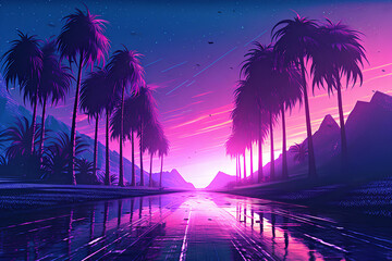 Synthwave Dreams: 80s Retro Palms trees Vibes, Generative AI