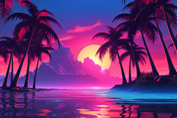 Synthwave Dreams: 80s Retro Palms trees Vibes, Generative AI