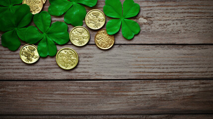 St Patrick's Day Flat Lay on a light Wooden Background, Generative AI