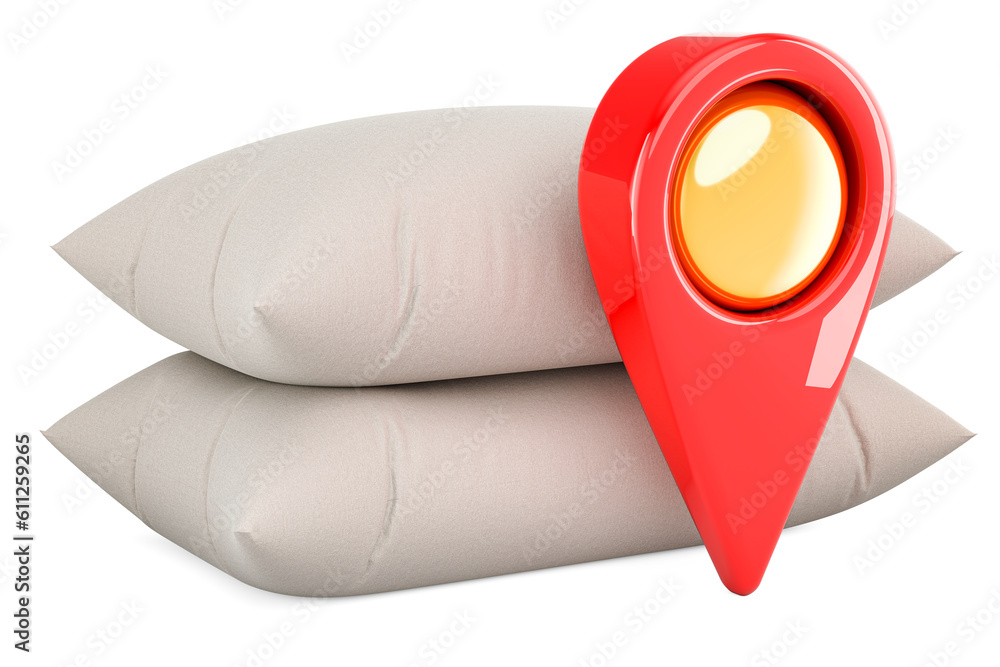 Poster pillows with map pointer, 3d rendering