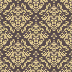 Classic seamless pattern. Damask orient brown and golden ornament. Classic vintage background. Orient ornament for fabric, wallpaper and packaging
