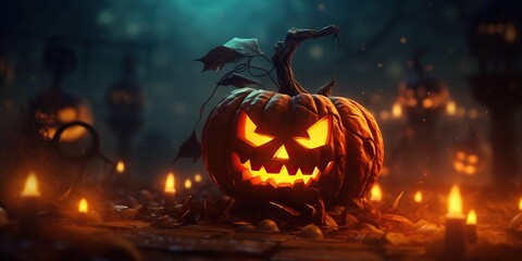 Halloween jack o lantern with back light made with Generative AI