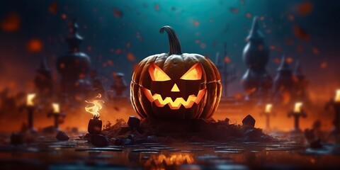 Obraz premium Halloween jack o lantern with back light made with Generative AI