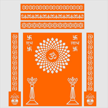 vector om jaali with a square for mandir decoration for cnc cutting welcome Kaman frame. OM- mantra in Hinduisam

