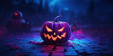 Scary jack o lantern with headphone made with Generative AI