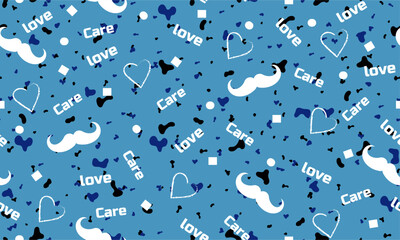 mustache seamless pattern on a with Wild safari animal background. Happy father's day and masculinity concept. Retro stylish design for wrapping paper, fabrics, man textiles, clothes for a boy