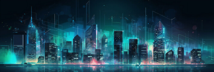 Sketch of skyline city silhouettes. 3D illustration digital art design, generative AI