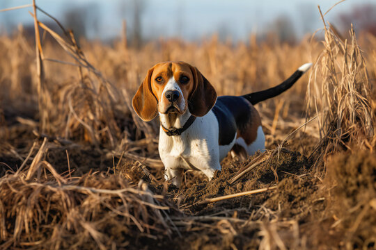 Beagle dog in autumn landscape. 3D illustration digital art design, generative AI