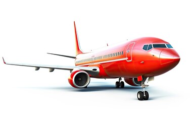 red commercial passenger plane on white background. Ai generative.