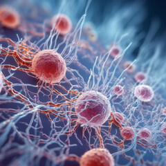 Virus cells or bacteria. 3D illustration digital art design, generative AI - obrazy, fototapety, plakaty